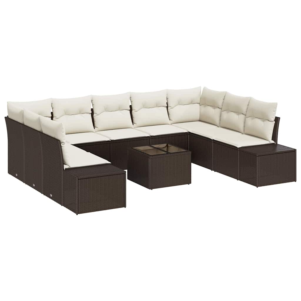 Gartensofa-set mit Kissen 9 pcs Braun und Creme Polyrattan