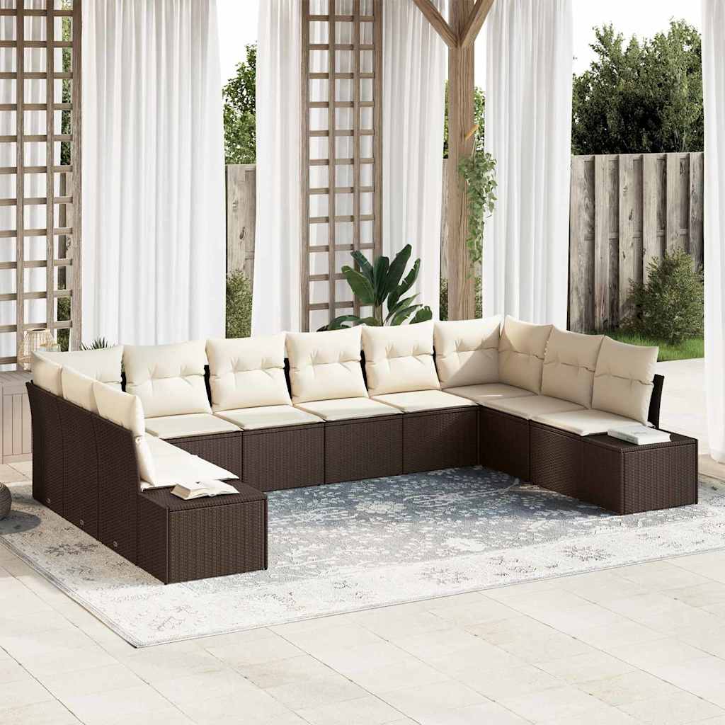 Gartensofa-set mit Kissen 10 pcs Braun und Creme Polyrattan