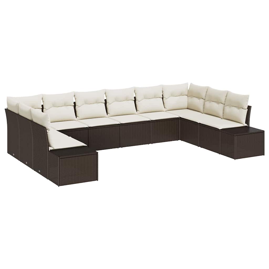 Gartensofa-set mit Kissen 10 pcs Braun und Creme Polyrattan