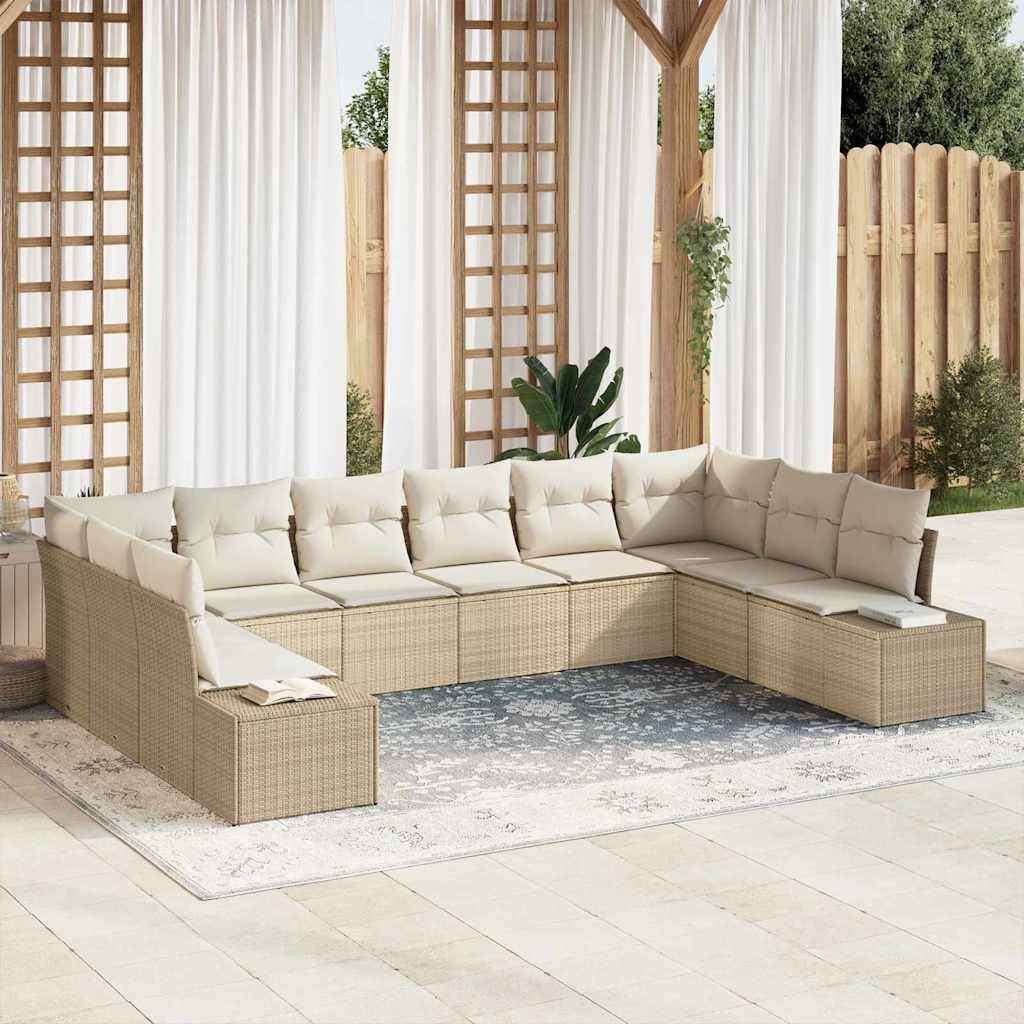 Gartensofa-set mit Kissen 10 pcs Beige und Creme Polyrattan