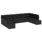 Gartensofa-set mit Kissen 10 pcs Schwarz Polyrattan