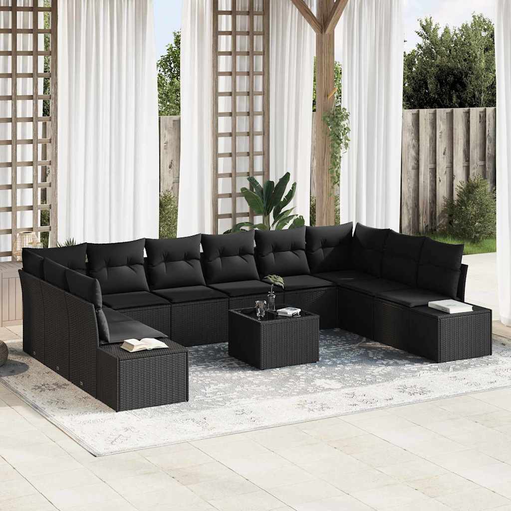 Gartensofa-set mit Kissen 10 pcs Schwarz Polyrattan