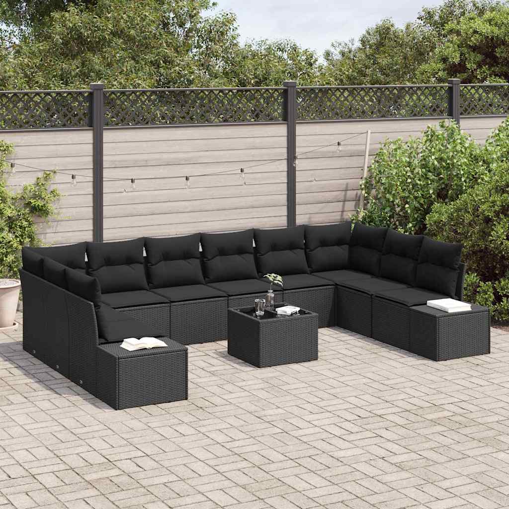 Gartensofa-set mit Kissen 10 pcs Schwarz Polyrattan