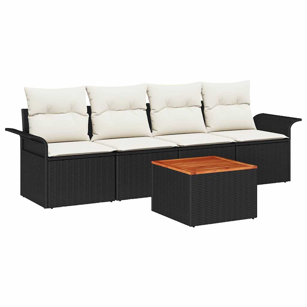Gartensofa-set mit Speicher 5 pcs Schwarz und Creme Poly-Rattan