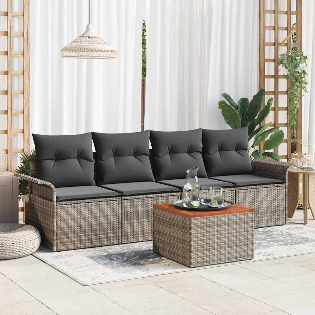 Gartensofa-set mit Speicher 5 pcs Grau Poly-Rattan