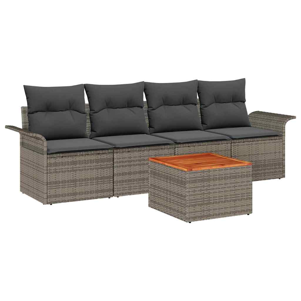 Gartensofa-set mit Speicher 5 pcs Grau Poly-Rattan