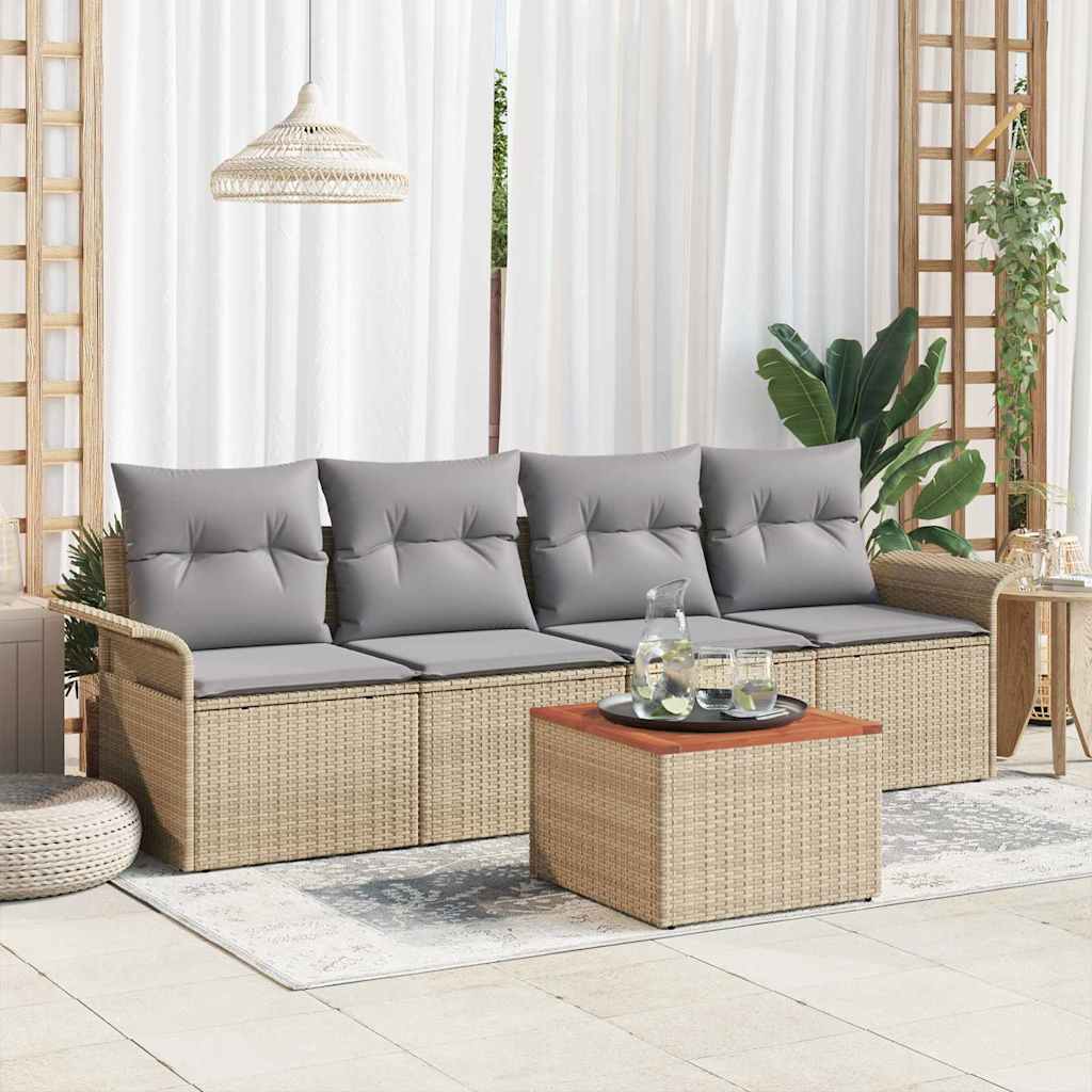 Gartensofa-set 5 pcs Beige und Hellgrau Poly-Rattan