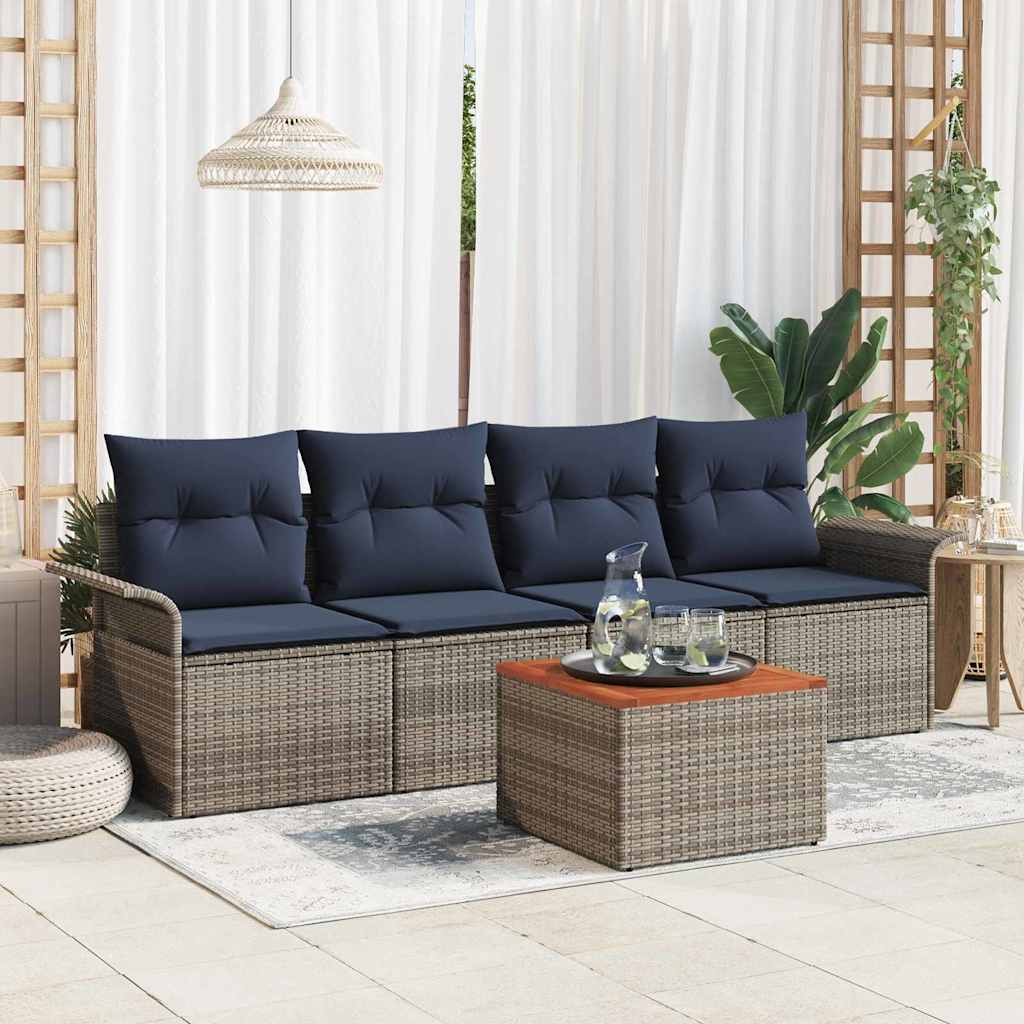 Gartensofa-set 5 pcs Grau und Marineblau Poly-Rattan
