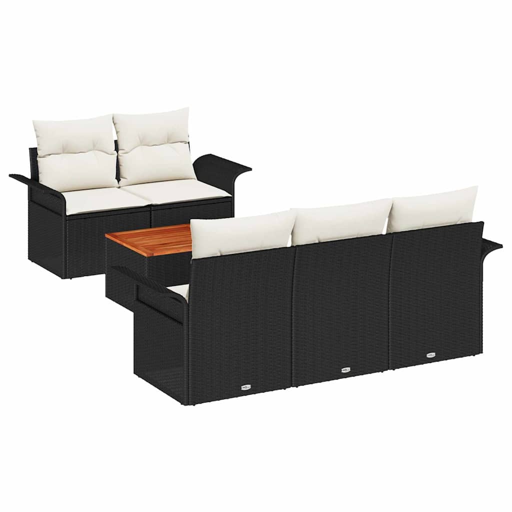 Gartensofa-set mit Speicher 6 pcs Schwarz und Creme Poly-Rattan