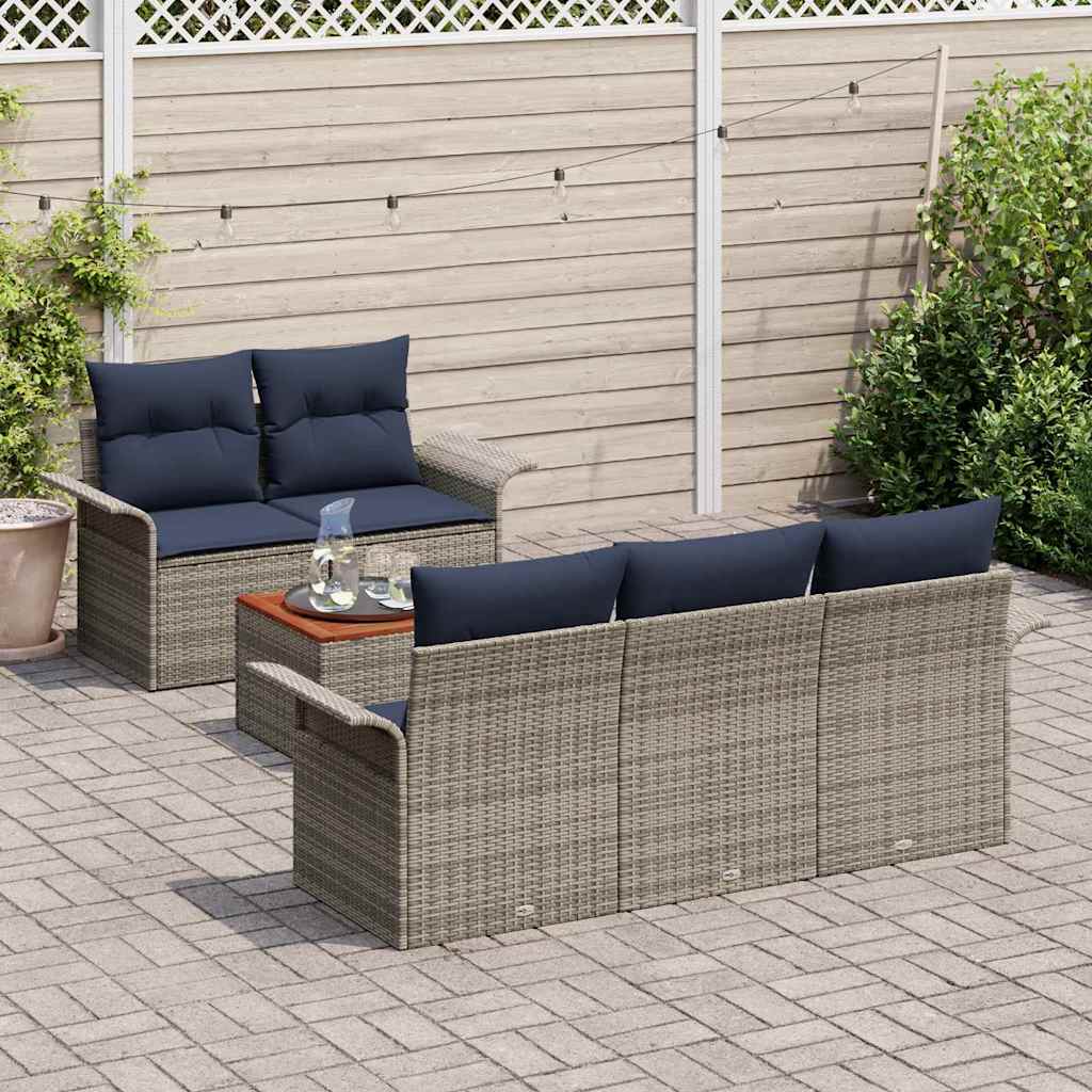 Gartensofa-set 6 pcs Grau und Marineblau Poly-Rattan
