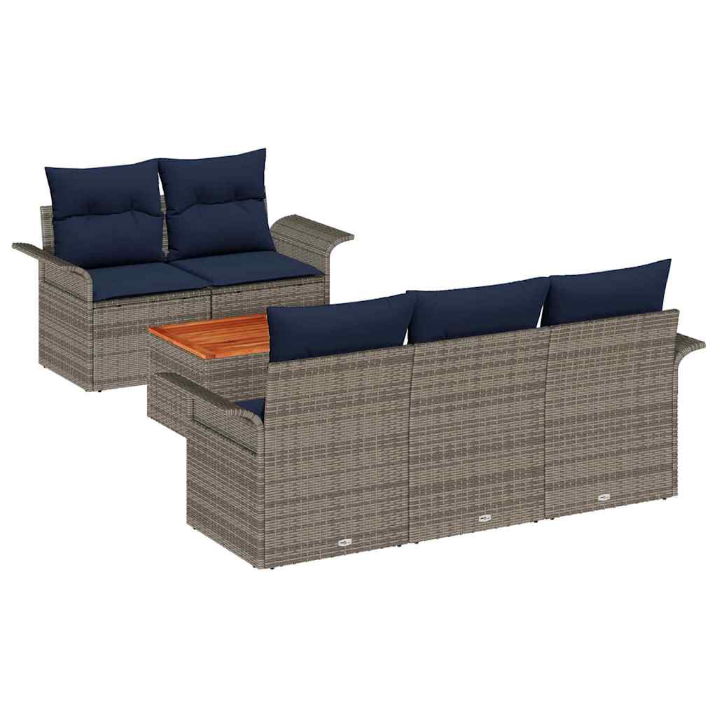 Gartensofa-set 6 pcs Grau und Marineblau Poly-Rattan