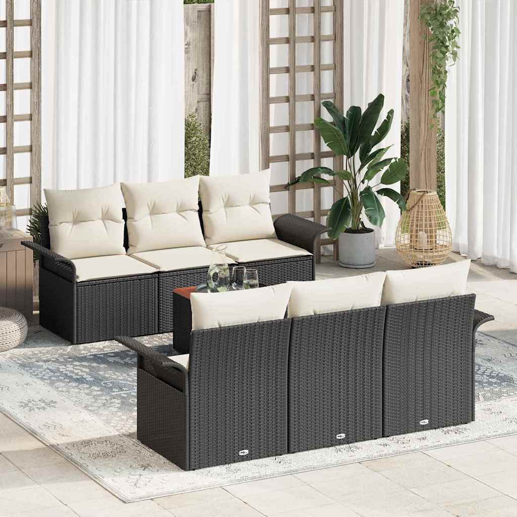 Gartensofa-set mit Speicher 7 pcs Schwarz und Creme Poly-Rattan