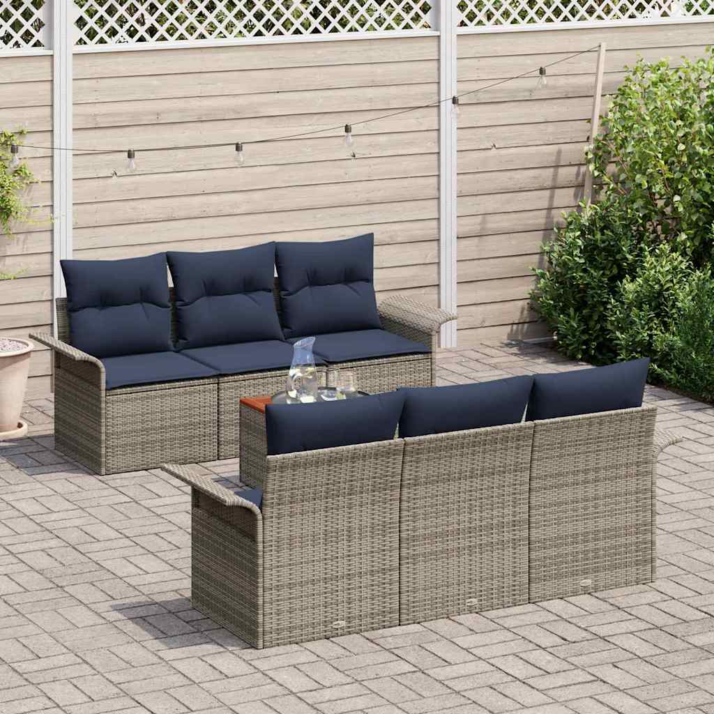 Gartensofa-set 7 pcs Grau und Marineblau Poly-Rattan