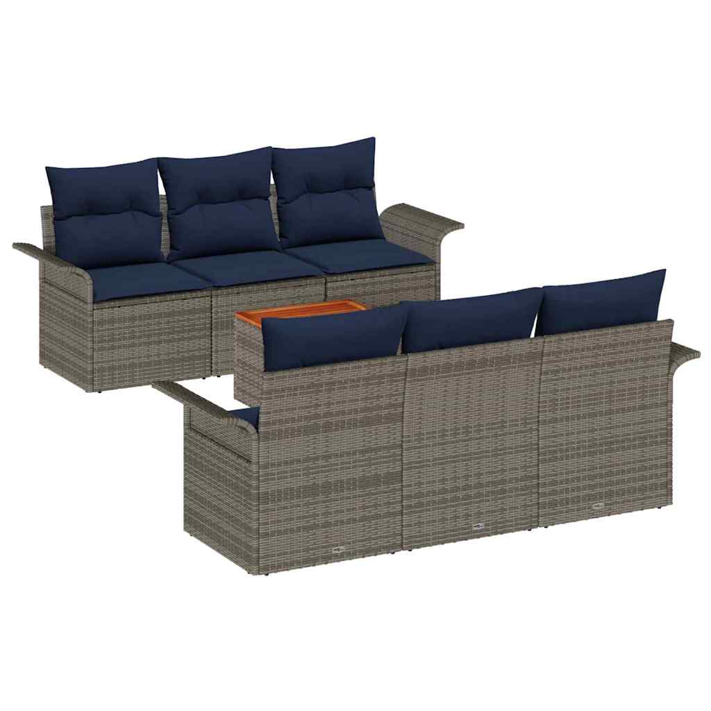 Gartensofa-set 7 pcs Grau und Marineblau Poly-Rattan