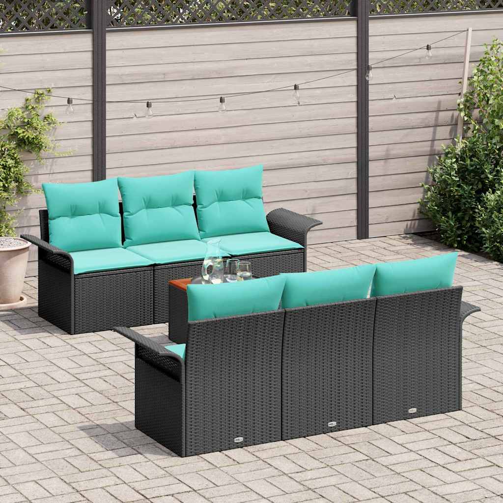 Gartensofa-set 7 pcs Schwarz und Türkis Poly-Rattan