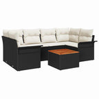 Gartensofa-set mit Speicher 7 pcs Schwarz und Creme Poly-Rattan