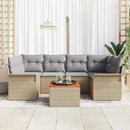 Gartensofa-set 7 pcs Beige und Hellgrau Poly-Rattan