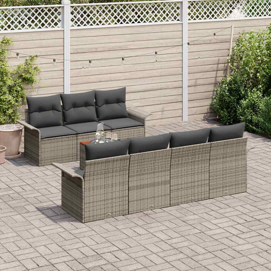 Gartensofa-set mit Speicher 8 pcs Grau Poly-Rattan