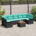 Gartensofa-set 8 pcs Schwarz und Türkis Poly-Rattan