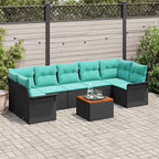 Gartensofa-set 8 pcs Schwarz und Türkis Poly-Rattan