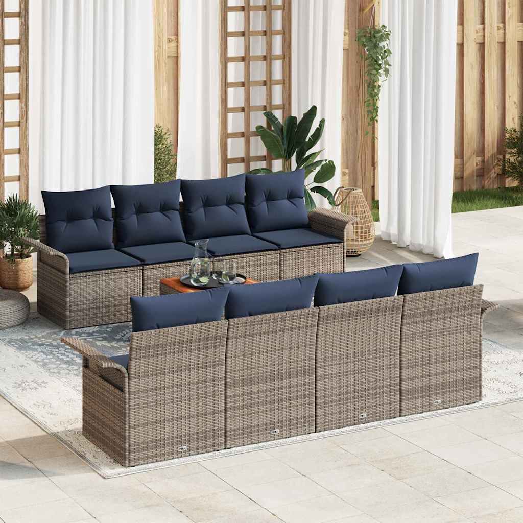 Gartensofa-set 9 pcs Grau und Marineblau Poly-Rattan