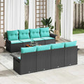 Gartensofa-set 9 pcs Schwarz und Türkis Poly-Rattan