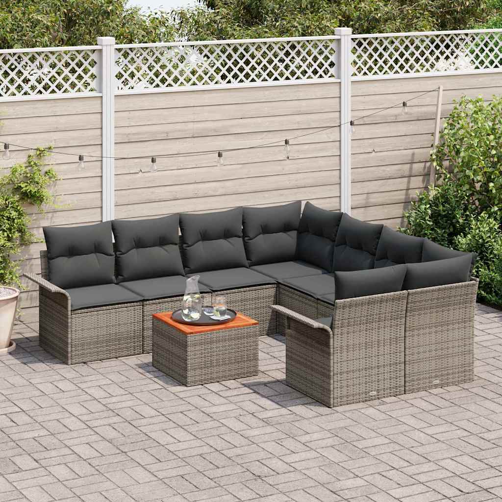 Gartensofa-set mit Speicher 9 pcs Grau Poly-Rattan