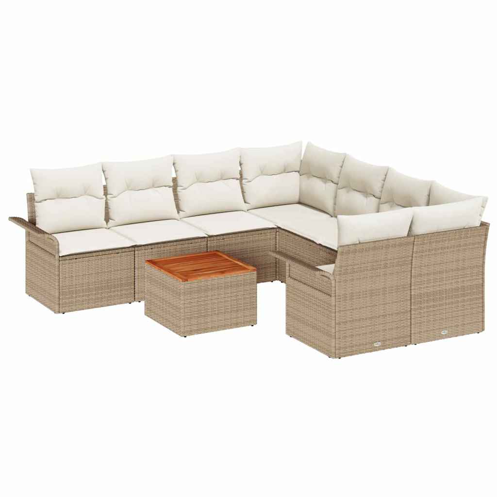 Gartensofa-set mit Speicher 9 pcs Beige und Creme Poly-Rattan