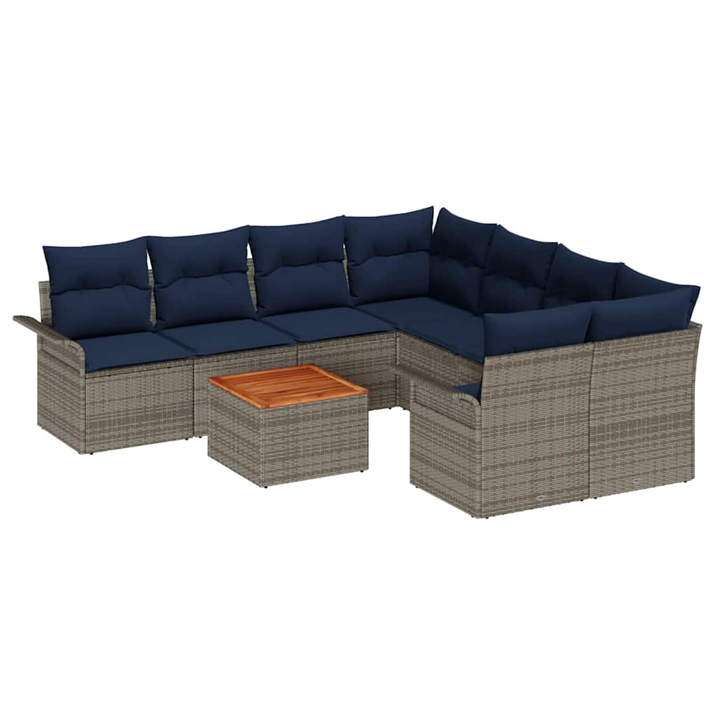 Gartensofa-set 9 pcs Grau und Marineblau Poly-Rattan
