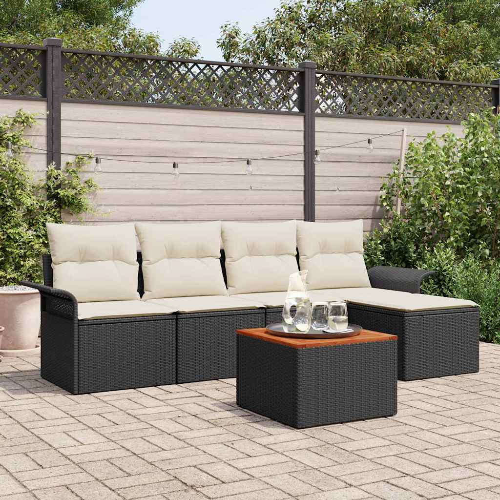 Gartensofa-set mit Speicher 6 pcs Schwarz und Creme Poly-Rattan