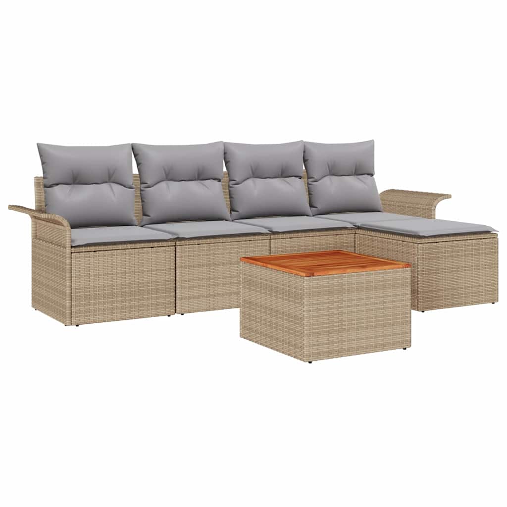 Gartensofa-set 6 pcs Beige und Hellgrau Poly-Rattan