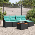 Gartensofa-set 6 pcs Schwarz und Türkis Poly-Rattan