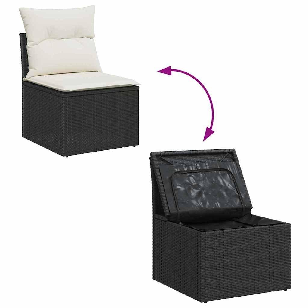 Gartensofa-set mit Speicher 5 pcs Schwarz und Creme Poly-Rattan