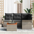 Gartensofa-set mit Speicher 5 pcs Grau Poly-Rattan