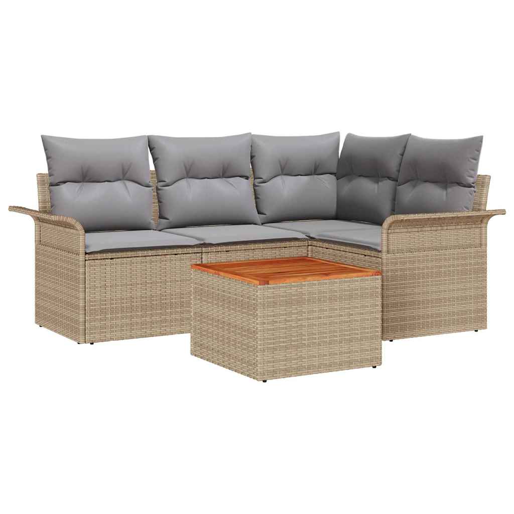 Gartensofa-set 5 pcs Beige und Hellgrau Poly-Rattan