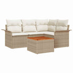 Gartensofa-set mit Speicher 5 pcs Beige und Creme Poly-Rattan