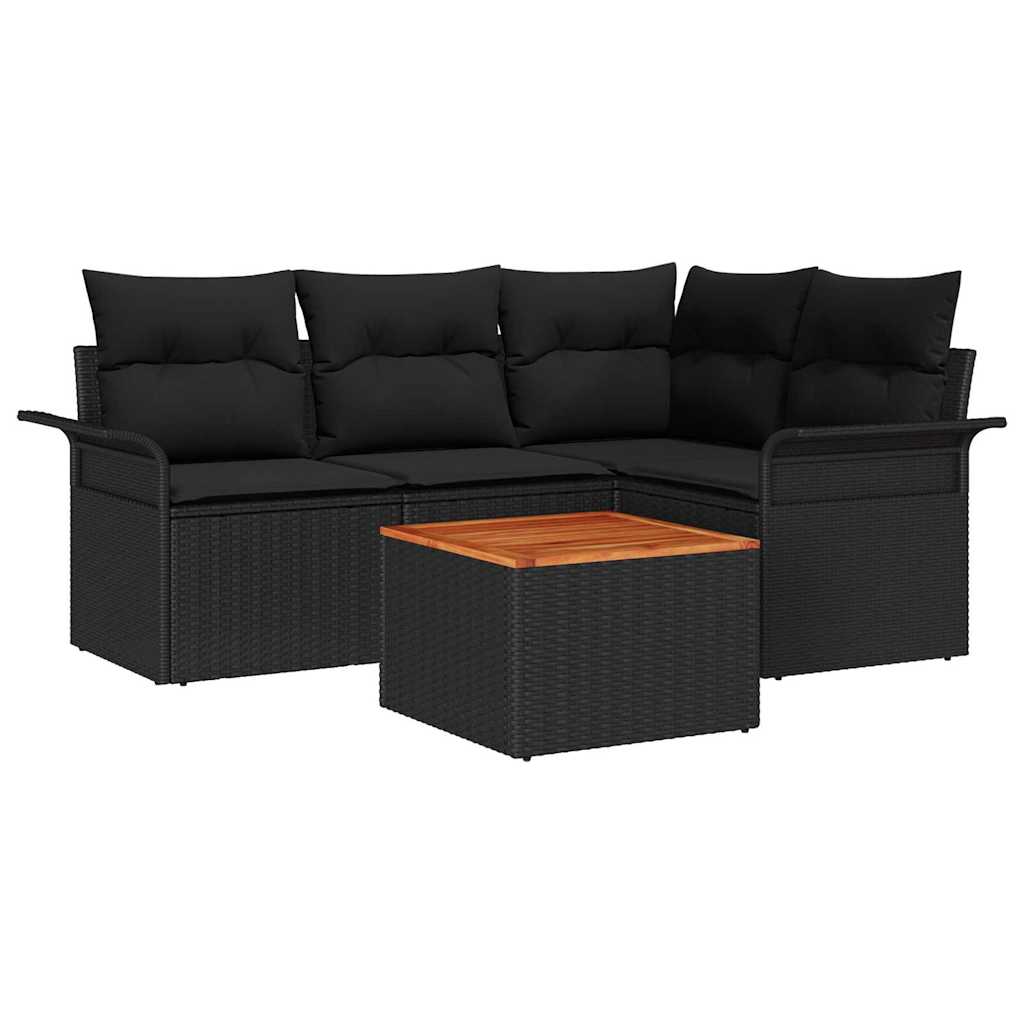 Gartensofa-set mit Speicher 5 pcs Schwarz Poly-Rattan