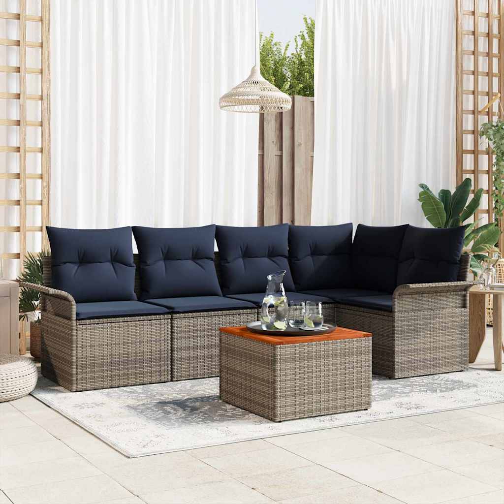 Gartensofa-set 6 pcs Grau und Marineblau Poly-Rattan