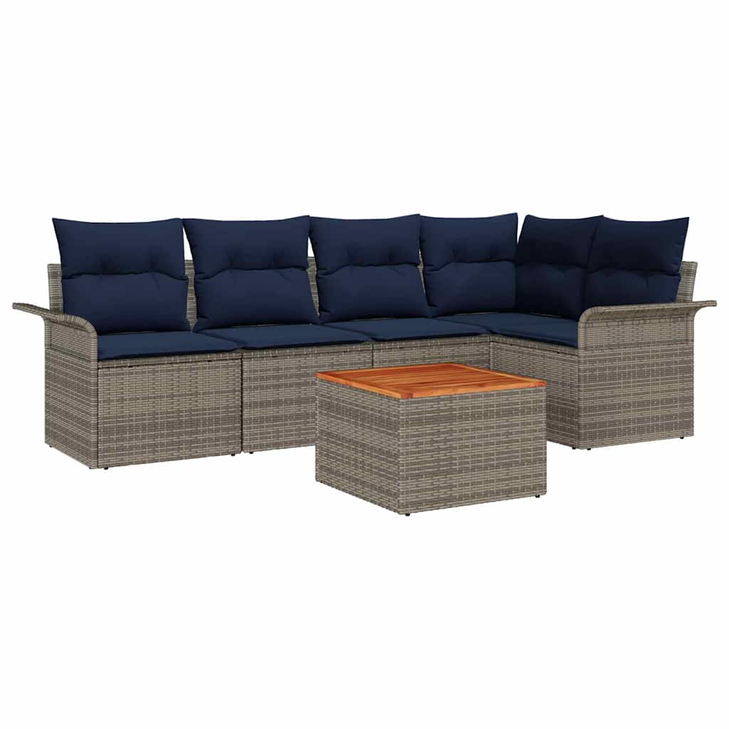 Gartensofa-set 6 pcs Grau und Marineblau Poly-Rattan