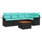 Gartensofa-set 6 pcs Schwarz und Türkis Poly-Rattan