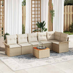 Gartensofa-set mit Speicher 7 pcs Beige und Creme Poly-Rattan