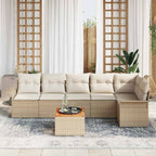 Gartensofa-set mit Speicher 7 pcs Beige und Creme Poly-Rattan