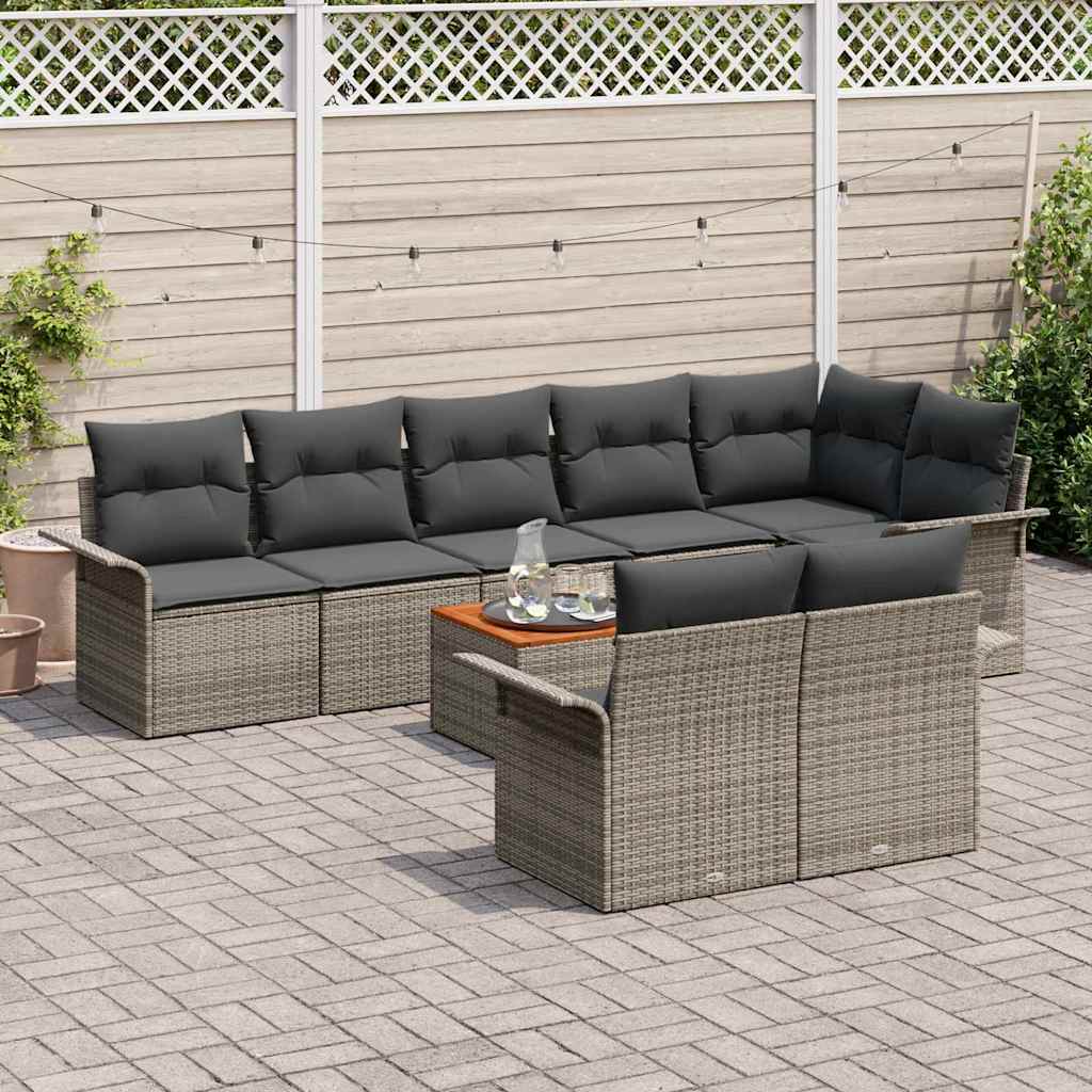 Gartensofa-set mit Speicher 9 pcs Grau Poly-Rattan