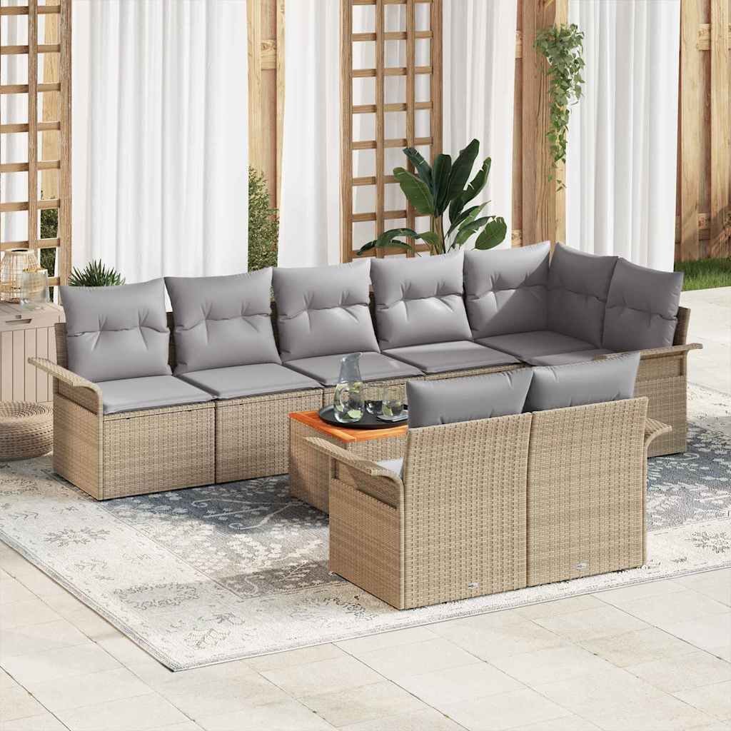 Gartensofa-set 9 pcs Beige und Hellgrau Poly-Rattan