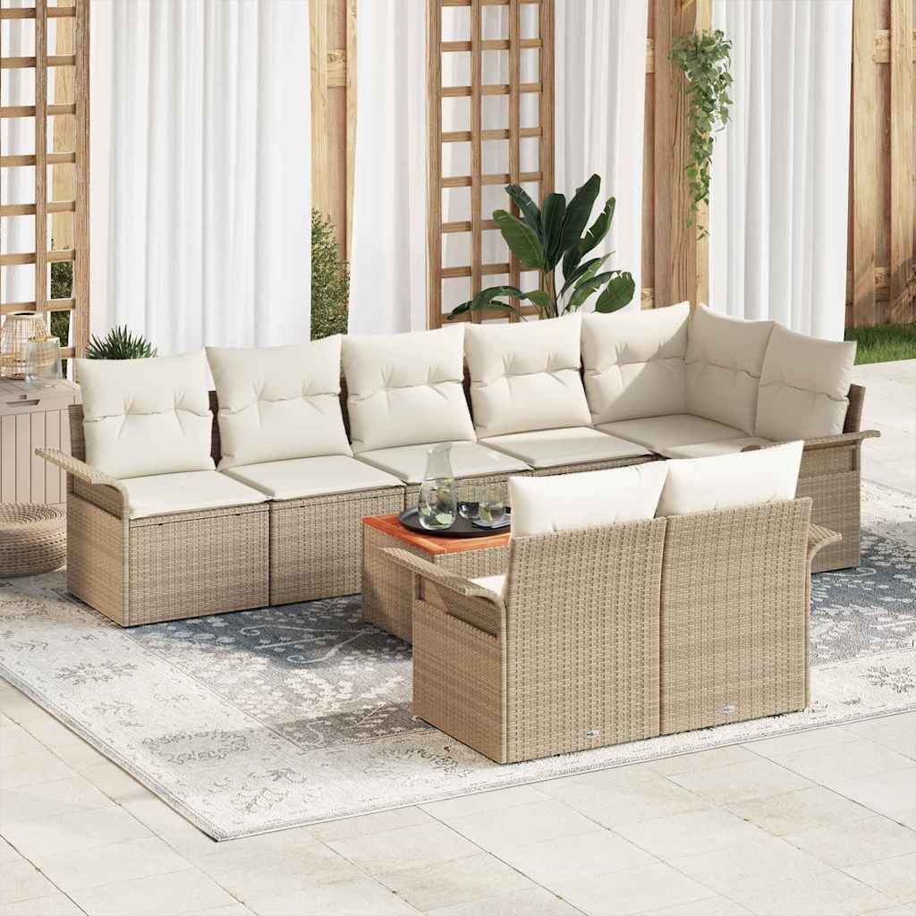 Gartensofa-set mit Speicher 9 pcs Beige und Creme Poly-Rattan