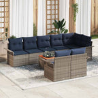 Gartensofa-set 9 pcs Grau und Marineblau Poly-Rattan