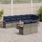 Gartensofa-set 9 pcs Grau und Marineblau Poly-Rattan