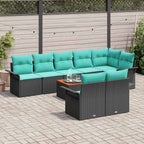 Gartensofa-set 9 pcs Schwarz und Türkis Poly-Rattan