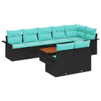 Gartensofa-set 9 pcs Schwarz und Türkis Poly-Rattan