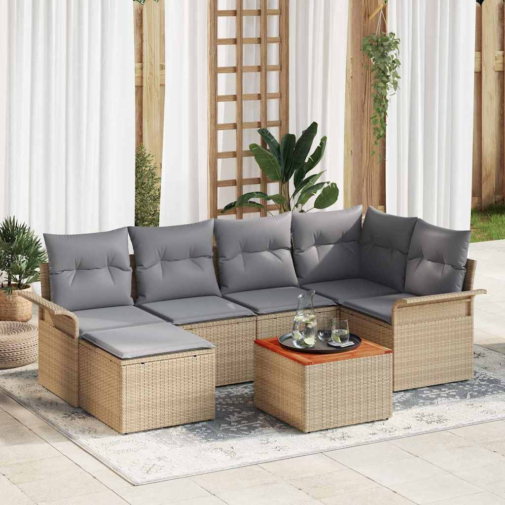 Gartensofa-set 7 pcs Beige und Hellgrau Poly-Rattan